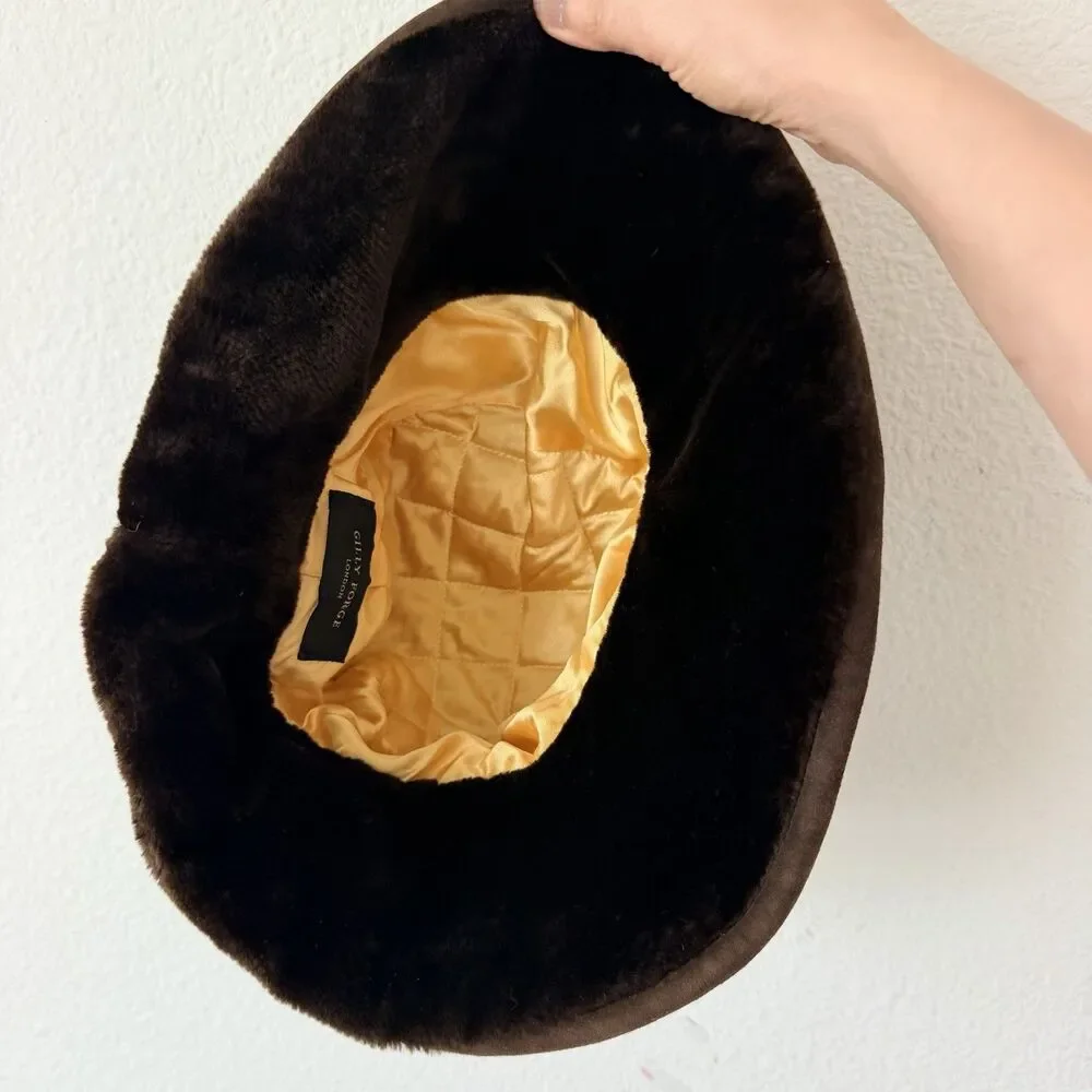 Vintage Gilly Forge London Brown Faux Fur Cloche Bucket Hat S/M Pillbox Mod Ski
